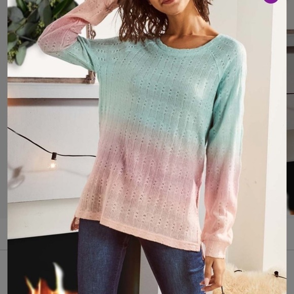 NWT Aqua Pink Ombre Raglan Sleeve sweater - Picture 2 of 5